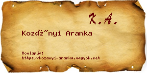 Kozányi Aranka névjegykártya